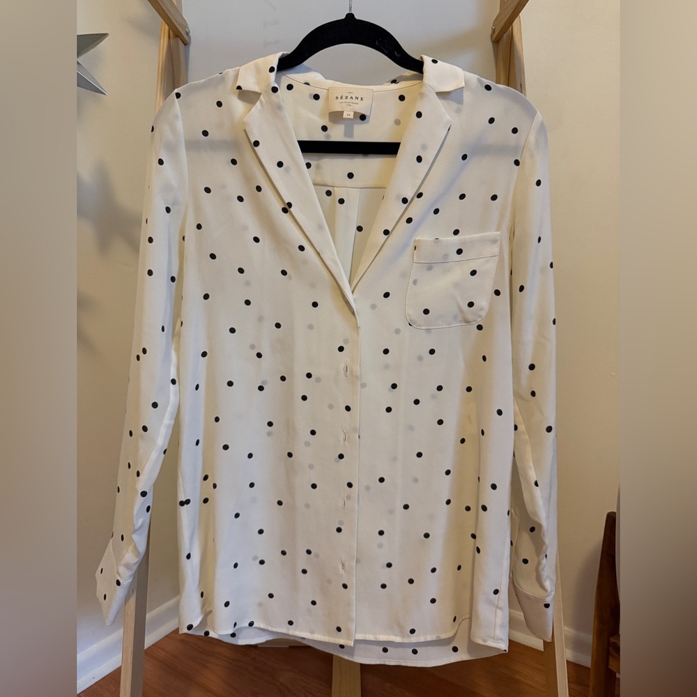 Sezane Ivory Button Down with Black Dots